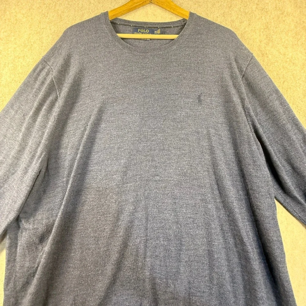 Polo Ralph Lauren Mens XXL Blue Heathered Crewneck Knit Sweater Long Sleeve Pony